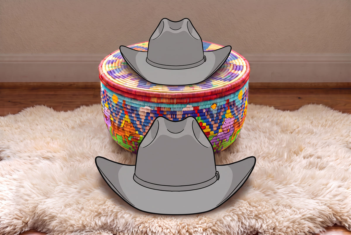 Chapeaux de cowboy posés sur une boîte à chapeau colorée