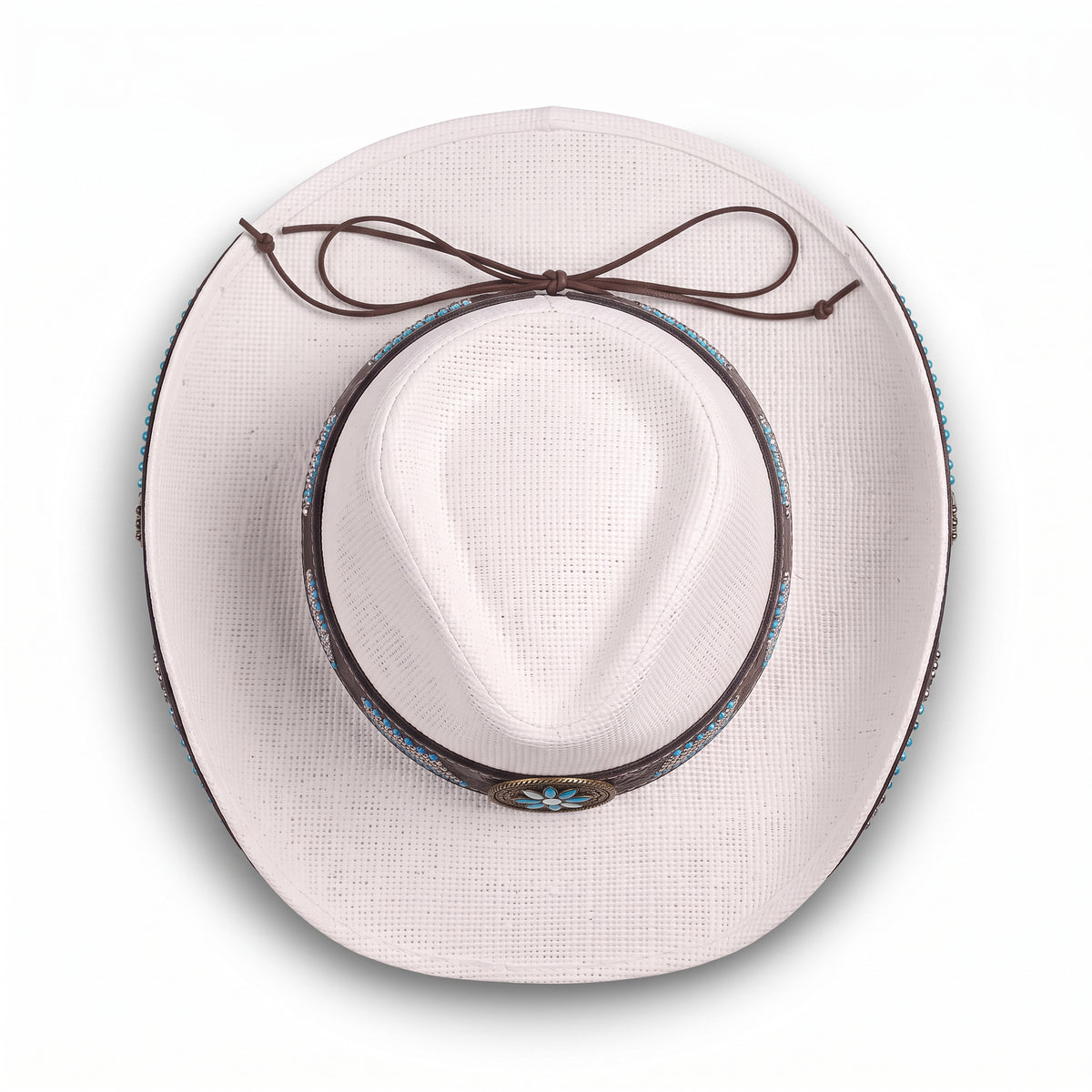 Chapeau de cowboy Azure en paille blanche, vu de dessus