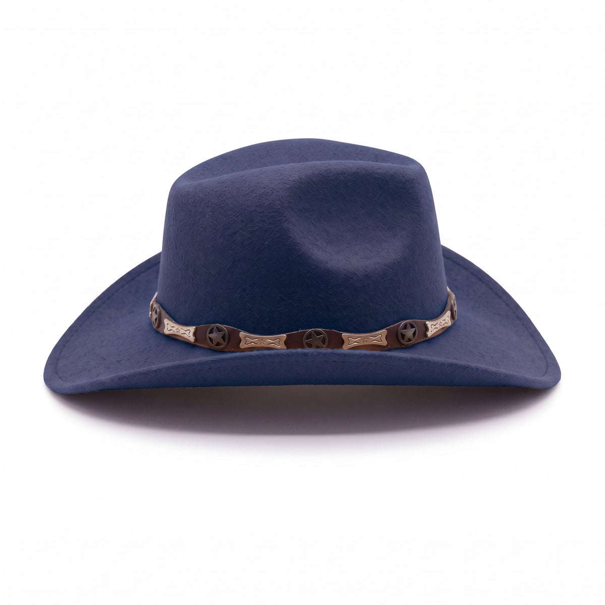Chapeau de cowboy en feutre bleu marine, vu de profil