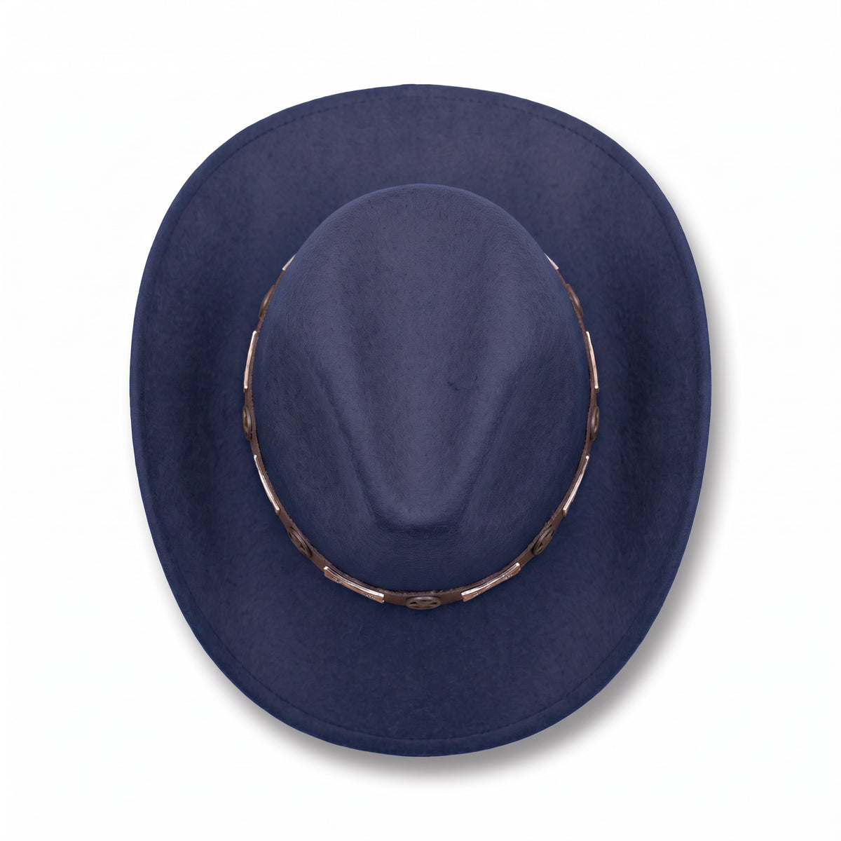Chapeau de cowboy en feutre bleu marine, vu de dessus
