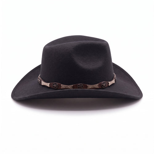 Chapeau de cowboy en feutre noir, vu de profil