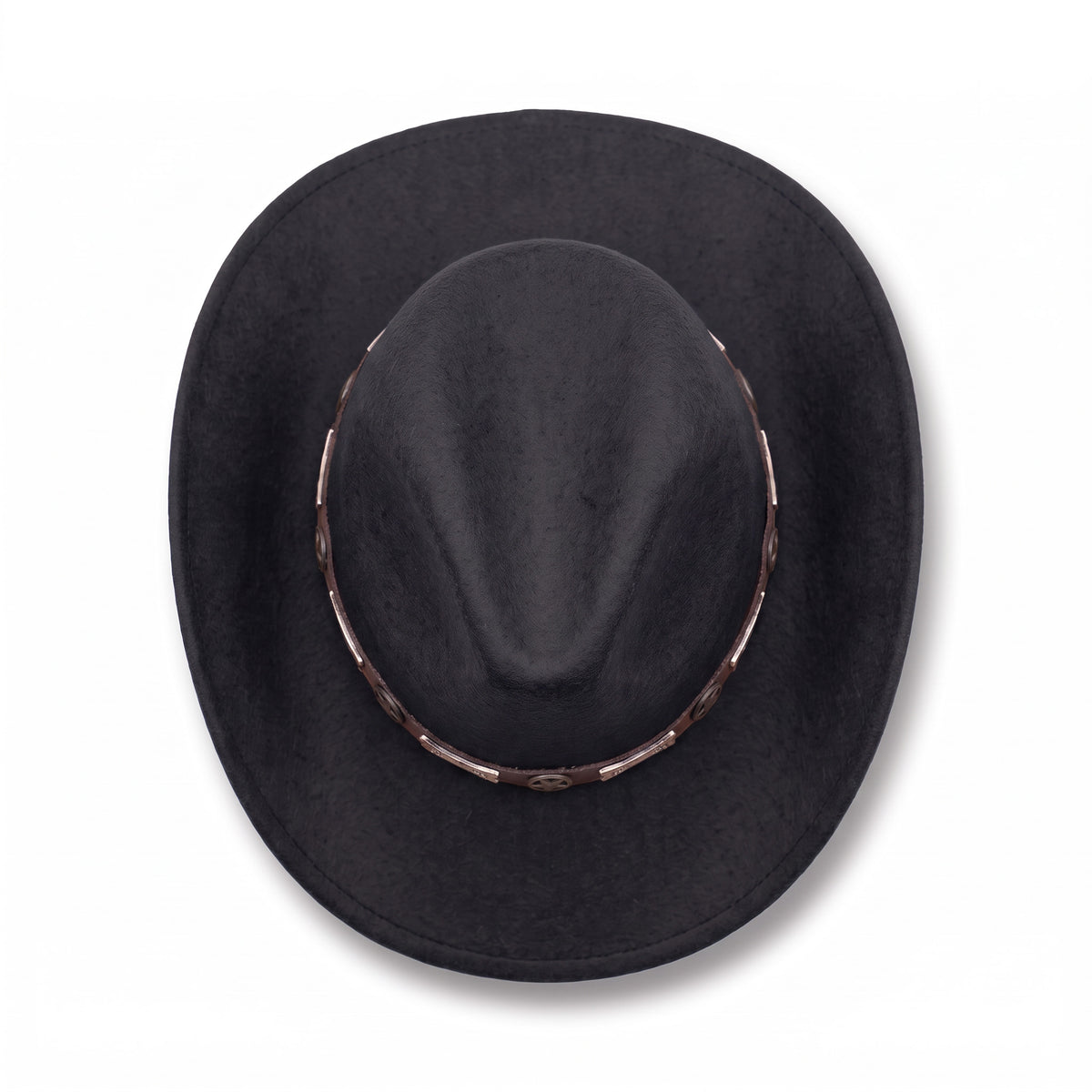 Chapeau de cowboy en feutre noir, vu de dessus