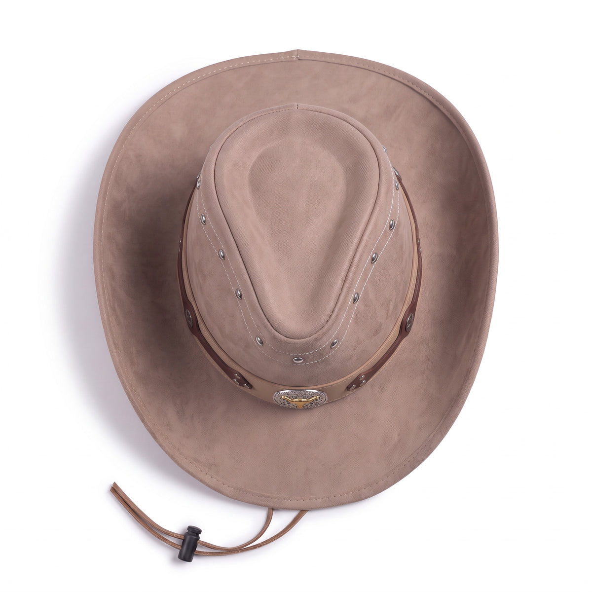Chapeau de cowboy Denver taupe à finition veloutée, vu de dessus