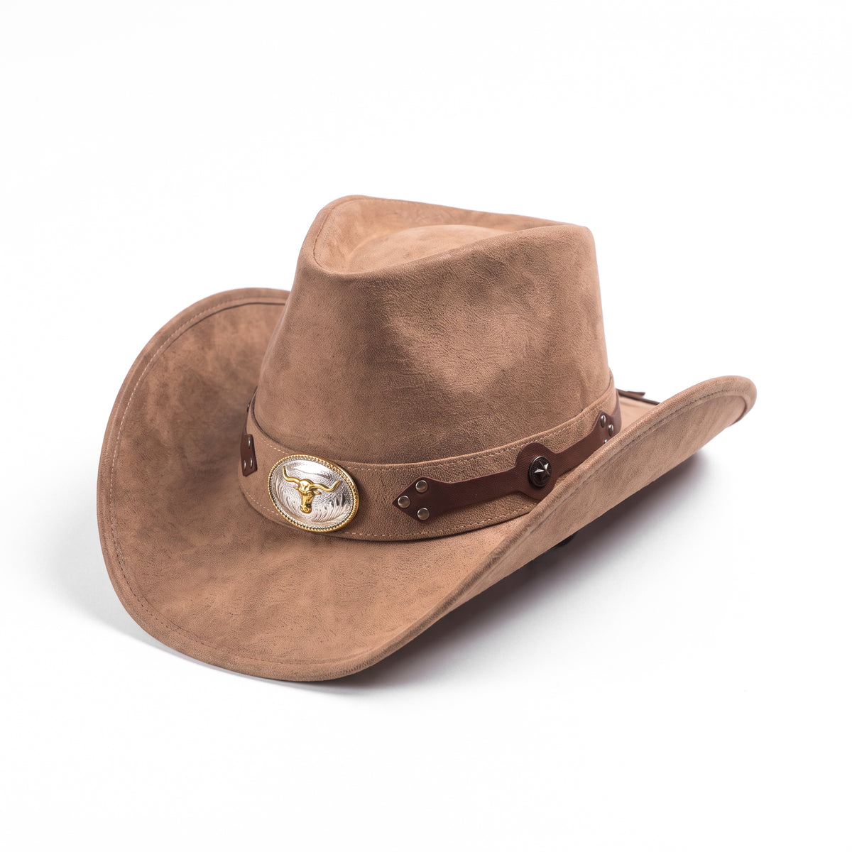 Chapeau de cowboy Rancher brun noisette à finition veloutée, vu de trois quarts