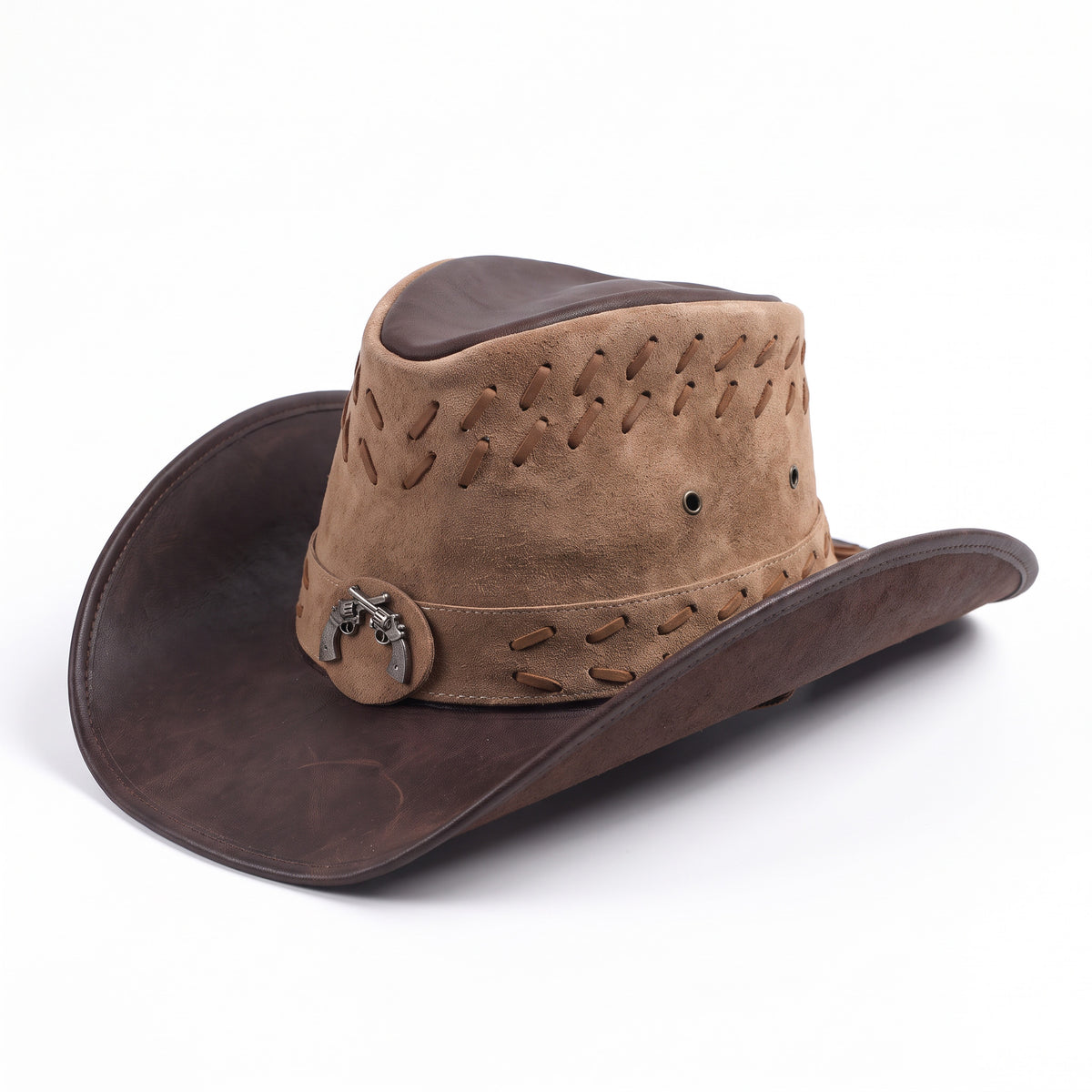 Chapeau de cowboy Nevada bicolore fauve et chocolat, vu de trois quarts