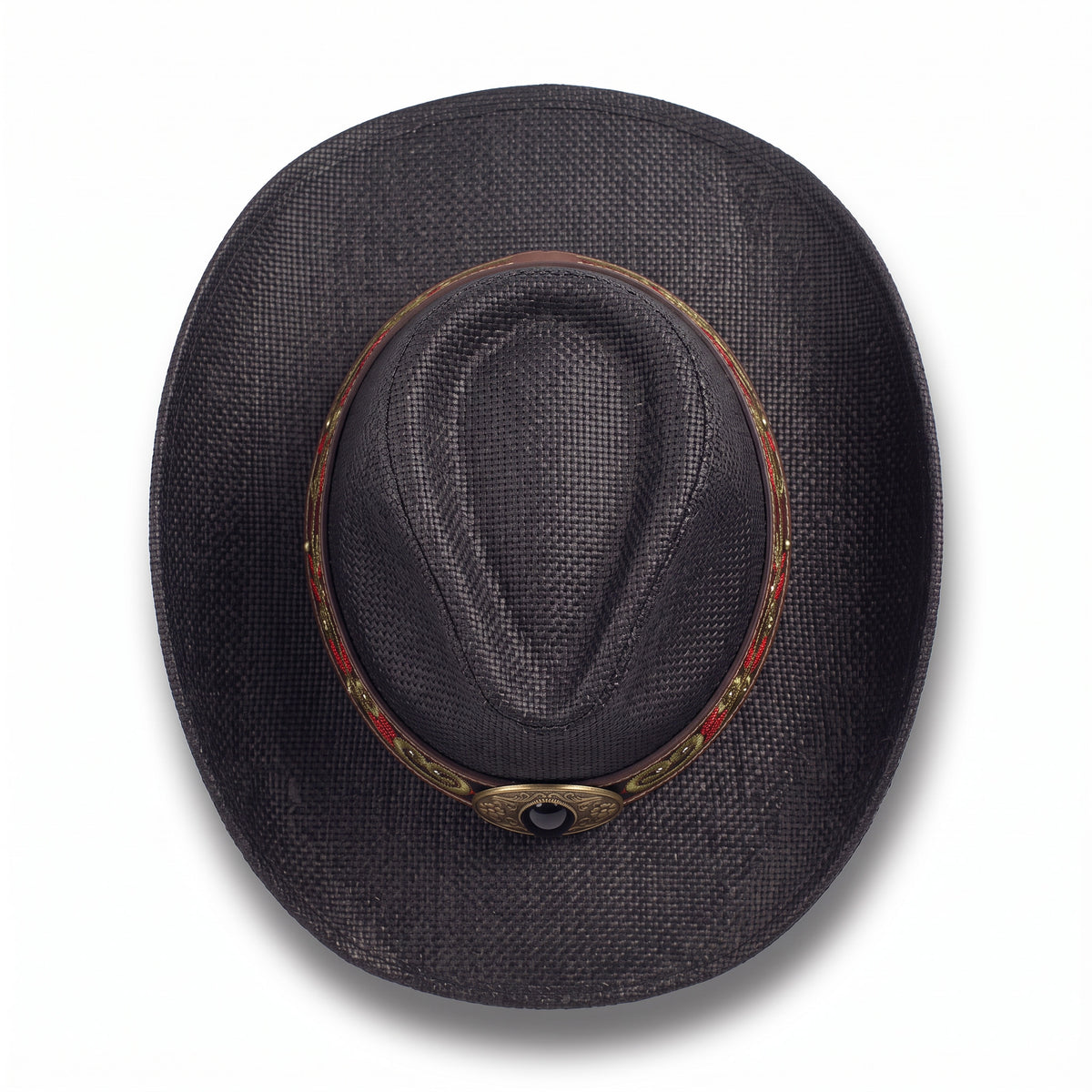 Chapeau de cowboy Blackstone en paille noire, vu de dessus