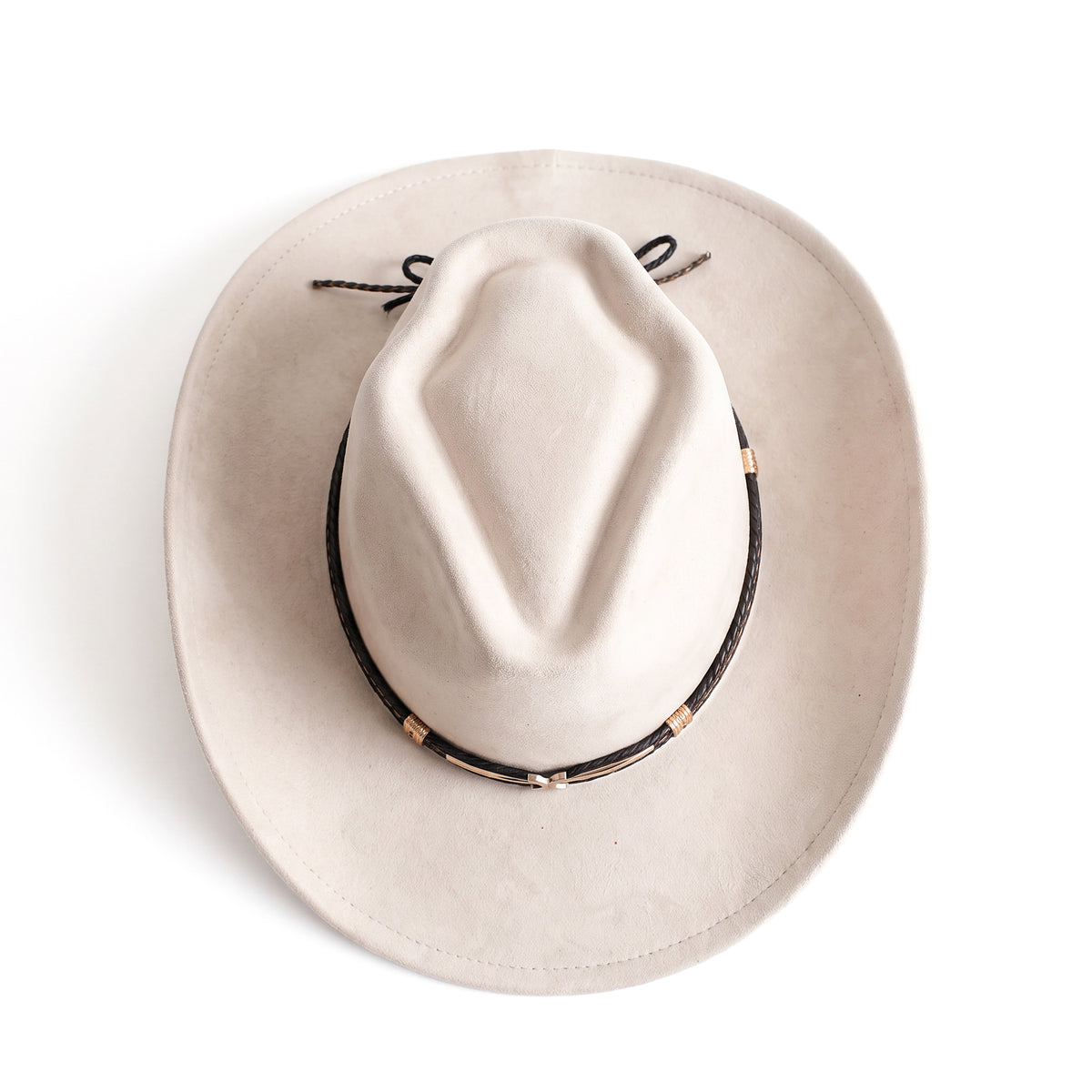 Chapeau de cowboy Tennessee crème à finition veloutée, vu de dessus
