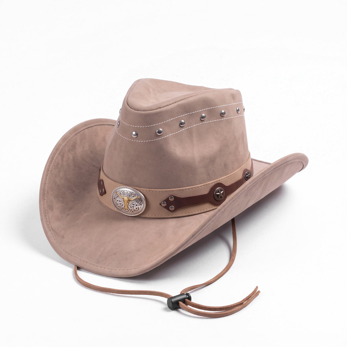 Chapeau de cowboy Denver taupe à finition veloutée, vu de trois quarts